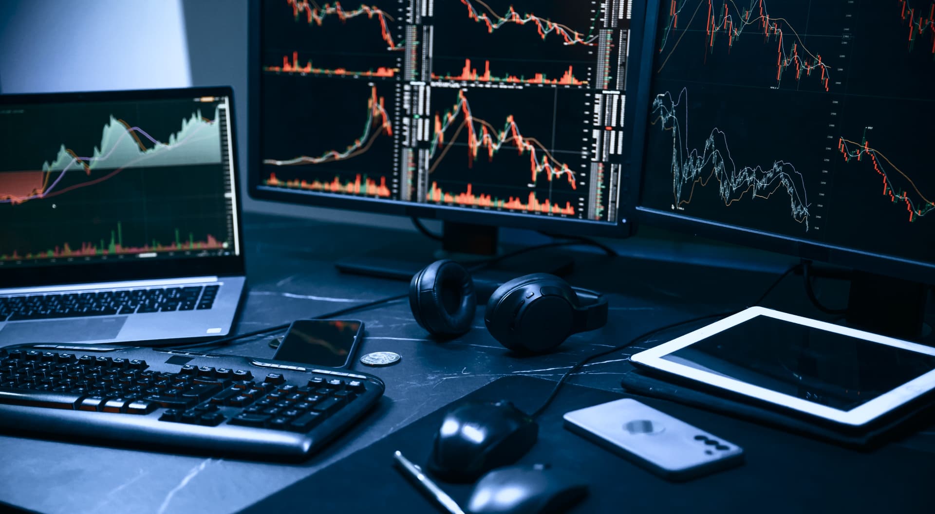 desk with tech devices